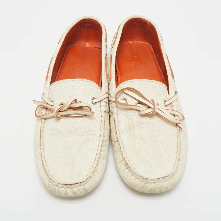 Pre Owned Etro White Leather Slip On Loafers Size 38.5