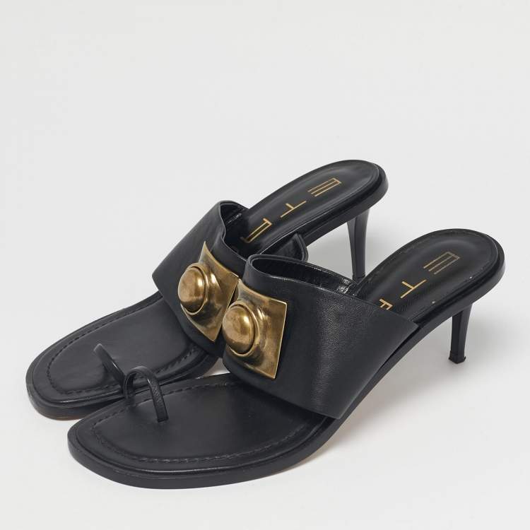 Pre Owned Etro Black Leather Slip On Slide Sandals Size 39