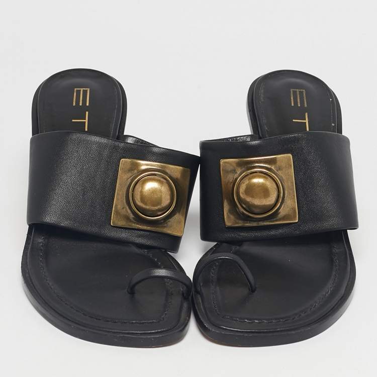 Pre Owned Etro Black Leather Slip On Slide Sandals Size 39