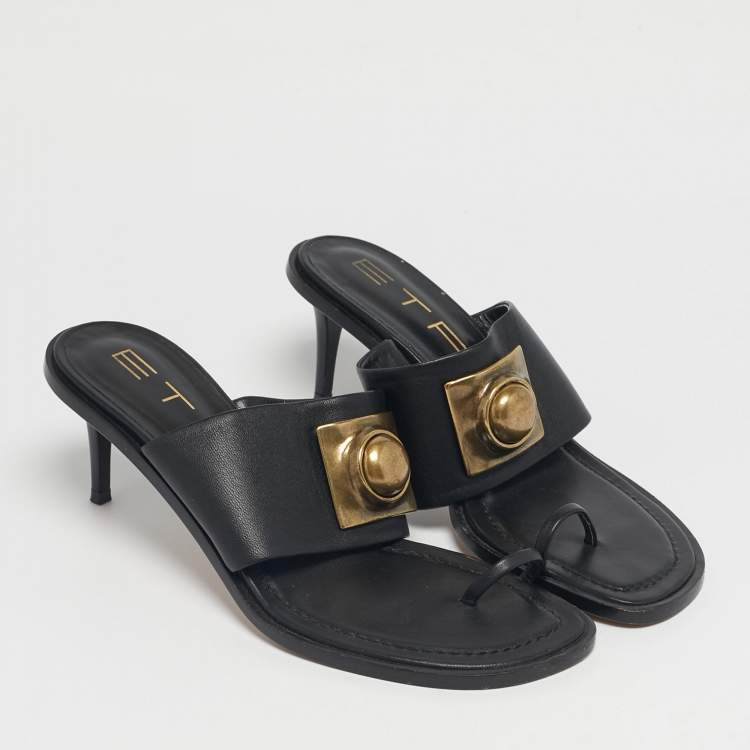 Pre Owned Etro Black Leather Slip On Slide Sandals Size 39