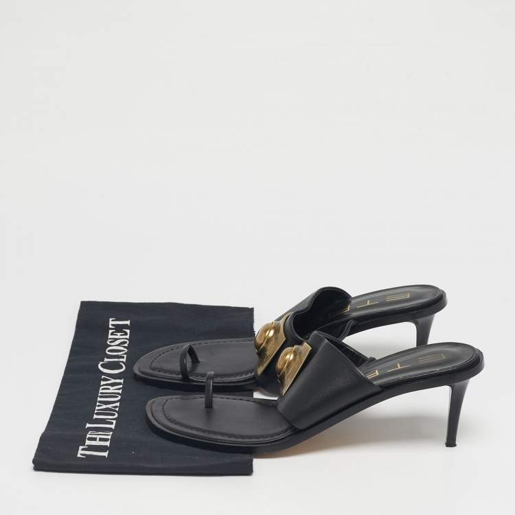 Pre Owned Etro Black Leather Slip On Slide Sandals Size 39