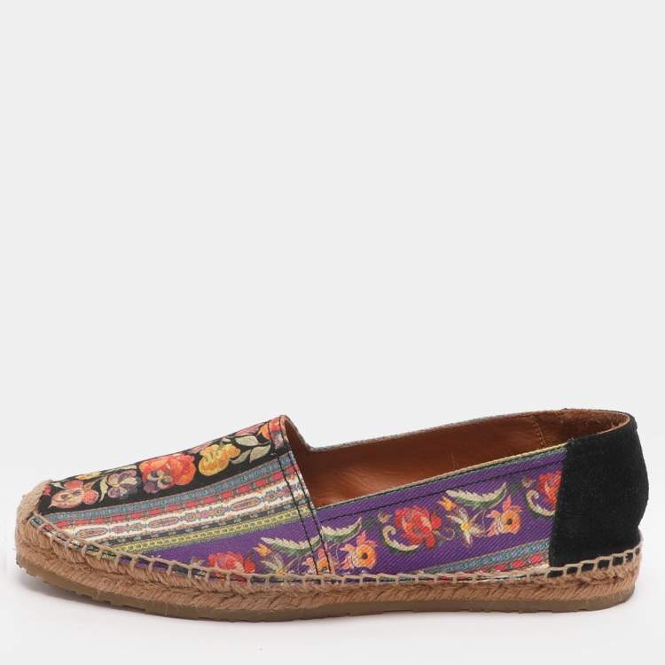 Pre Owned Etro Size 40 Multicolor Printed Canvas and Suede Espadrille Flats