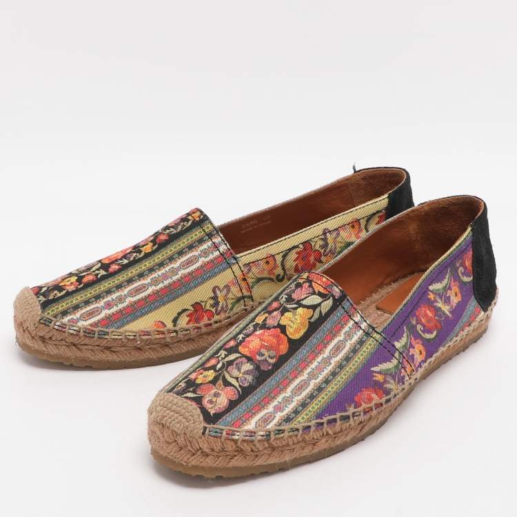 Pre Owned Etro Size 40 Multicolor Printed Canvas and Suede Espadrille Flats