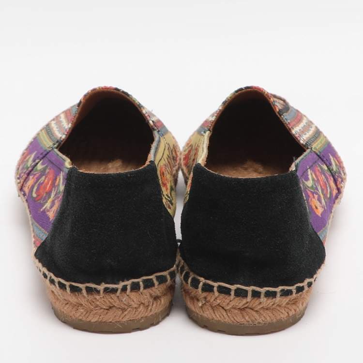 Pre Owned Etro Size 40 Multicolor Printed Canvas and Suede Espadrille Flats