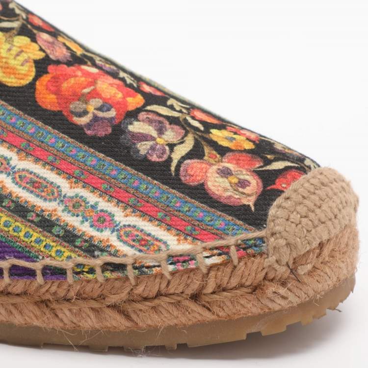 Pre Owned Etro Size 40 Multicolor Printed Canvas and Suede Espadrille Flats
