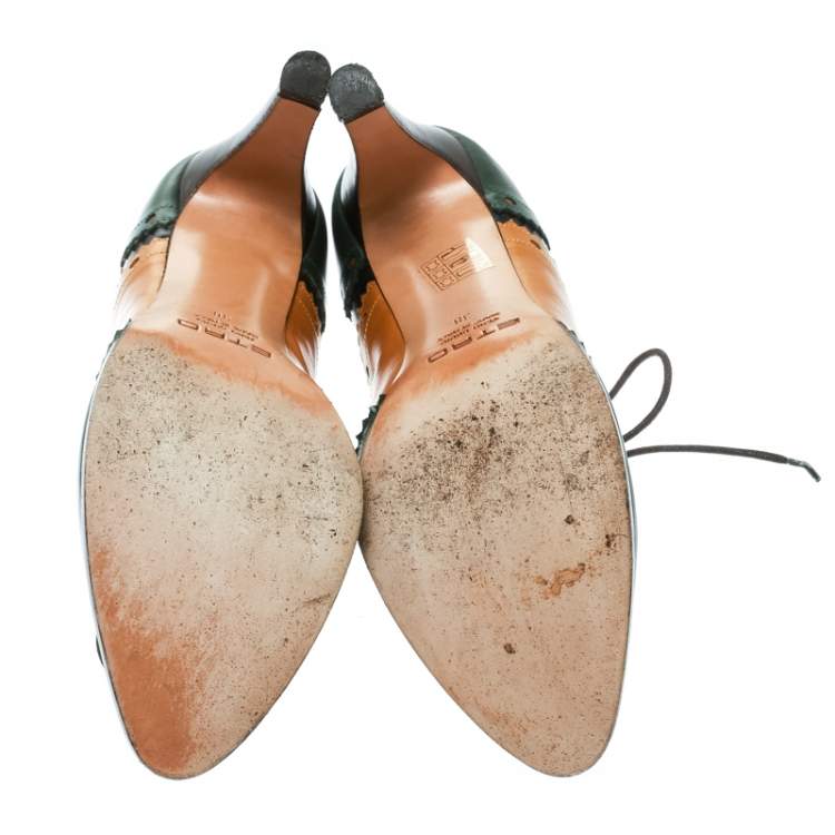 Pre Owned Etro Tricolor Leather Brogue Oxford Ankle Booties Size 38