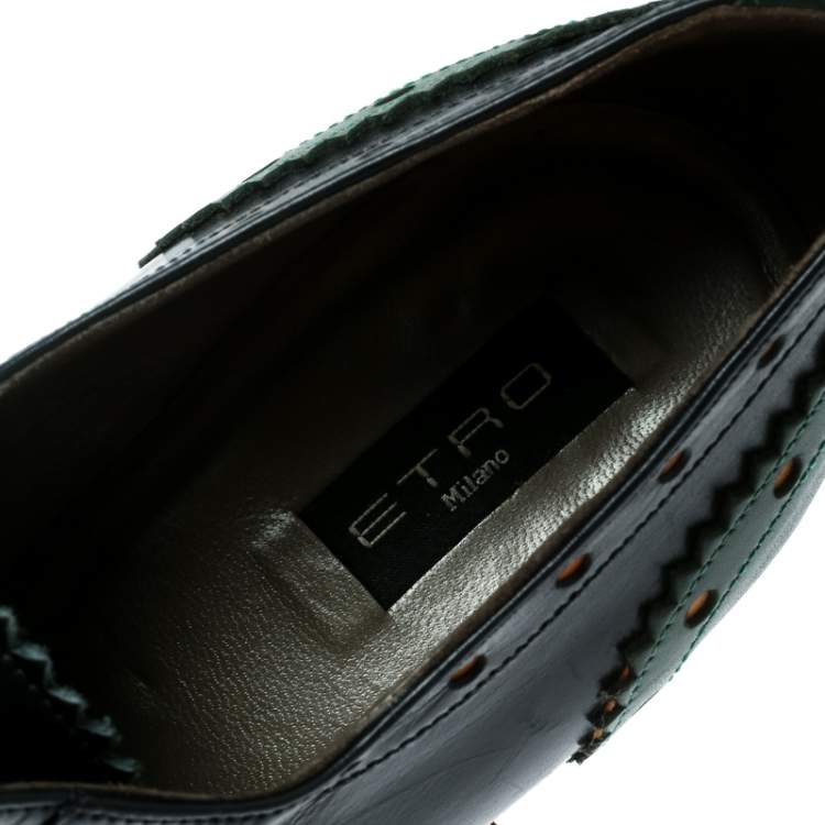 Pre Owned Etro Tricolor Leather Brogue Oxford Ankle Booties Size 38
