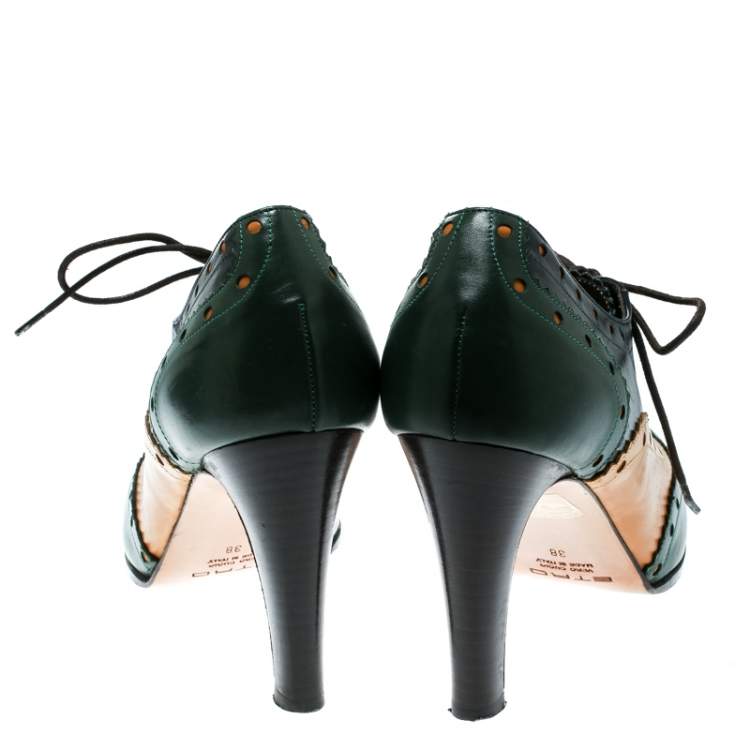 Pre Owned Etro Tricolor Leather Brogue Oxford Ankle Booties Size 38