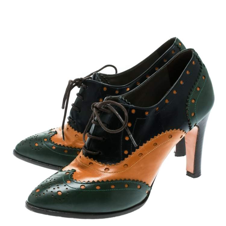 Pre Owned Etro Tricolor Leather Brogue Oxford Ankle Booties Size 38