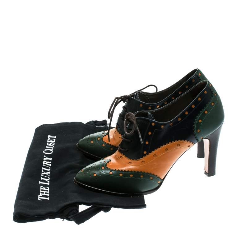 Pre Owned Etro Tricolor Leather Brogue Oxford Ankle Booties Size 38