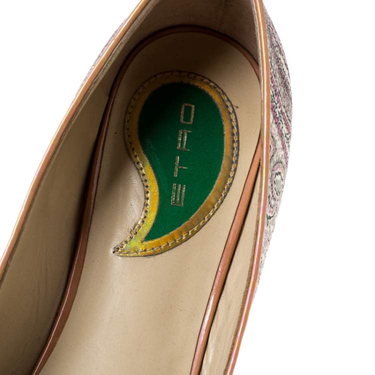 Pre Owned Etro Multicolor Printed Coated Canvas Tassel Ballet Flats Size 36