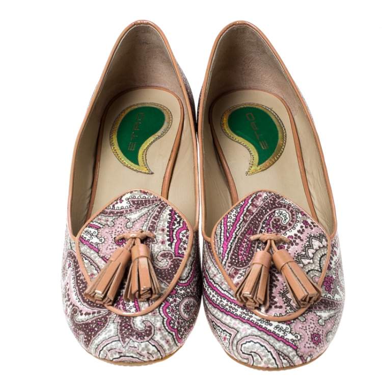 Pre Owned Etro Multicolor Printed Coated Canvas Tassel Ballet Flats Size 36