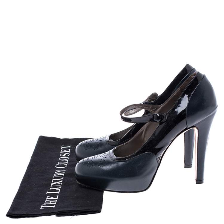 Pre Owned Etro Blue Patent Leather And Leather Mary Jane Pumps Size 37.5