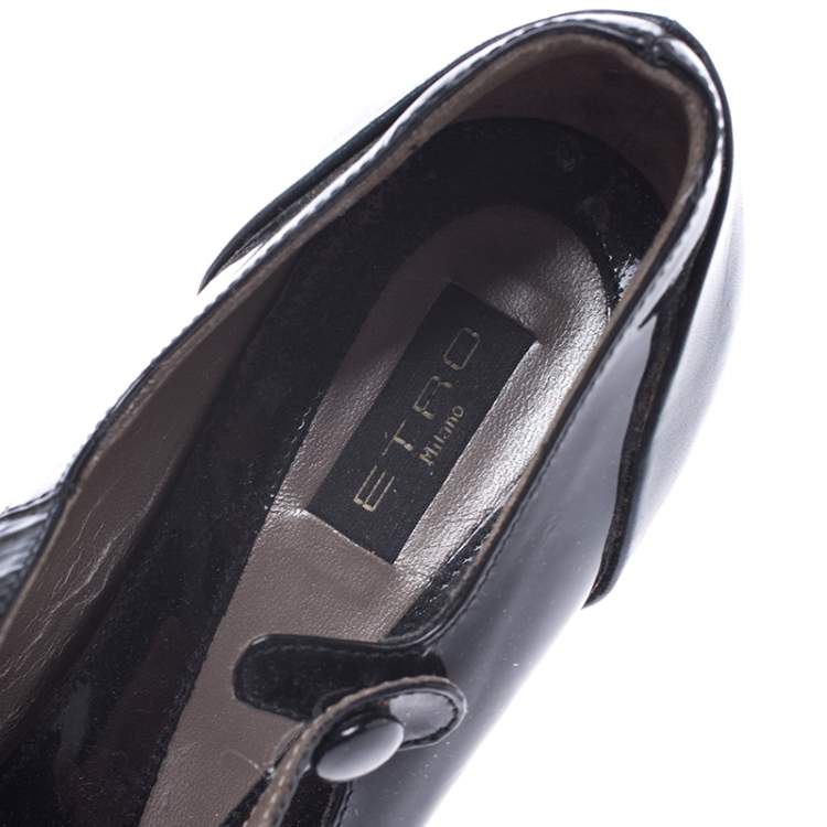 Pre Owned Etro Blue Patent Leather And Leather Mary Jane Pumps Size 37.5
