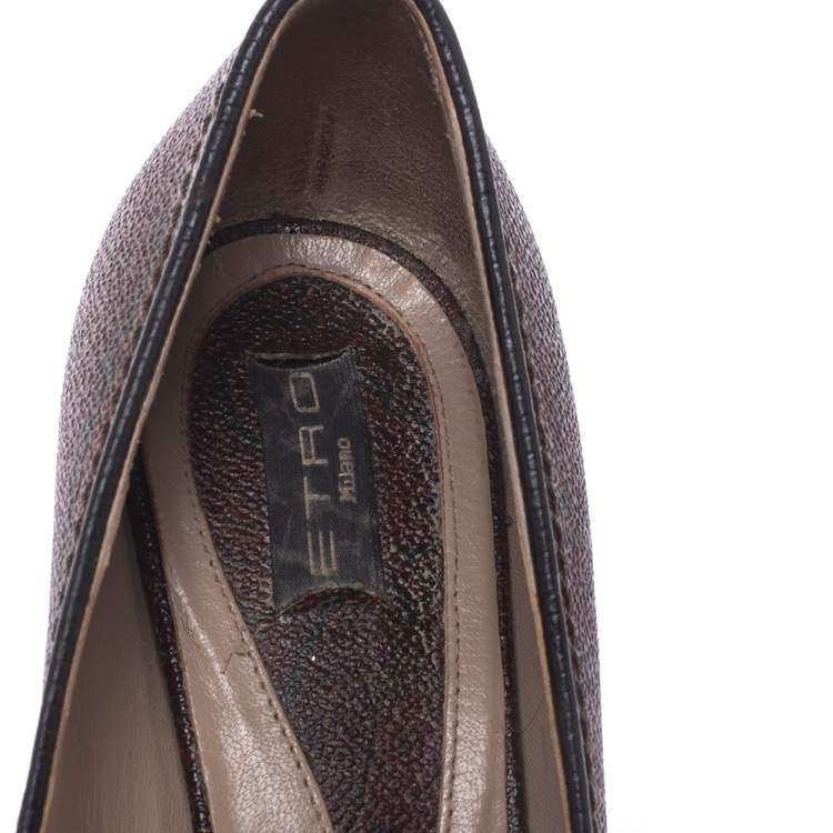 Pre Owned Etro Brown Paisley Print Leather Tassel Embellished Pumps Size 36