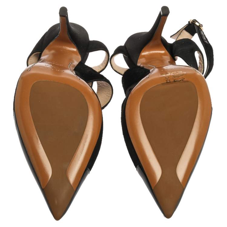 Pre Owned Etro Black Suede Leather And Pony Hair Pointed Toe Ankle Strap Sandals Size 40