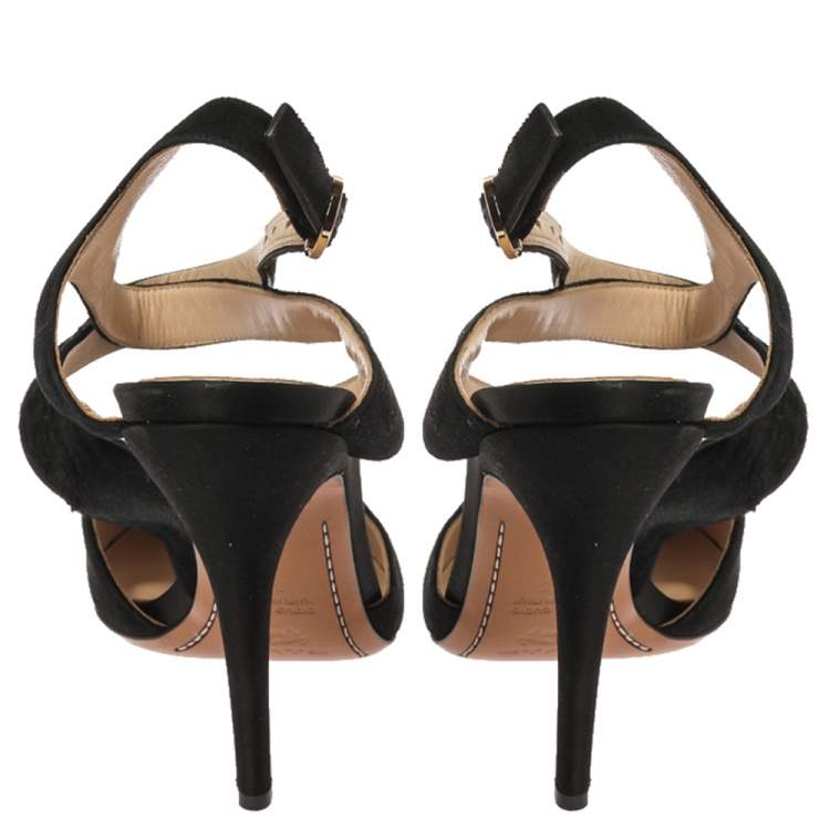 Pre Owned Etro Black Suede Leather And Pony Hair Pointed Toe Ankle Strap Sandals Size 40