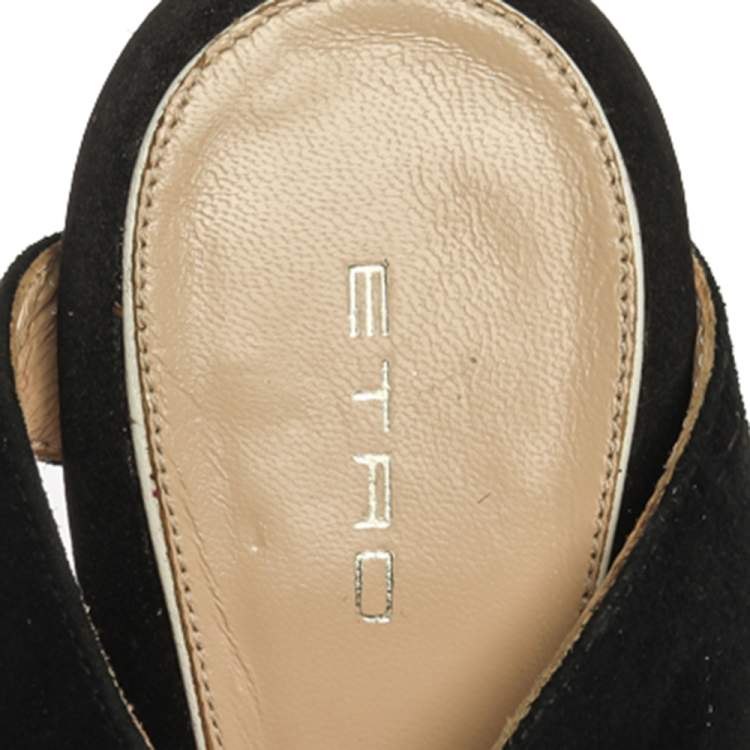 Pre Owned Etro Black Suede Leather And Pony Hair Pointed Toe Ankle Strap Sandals Size 40