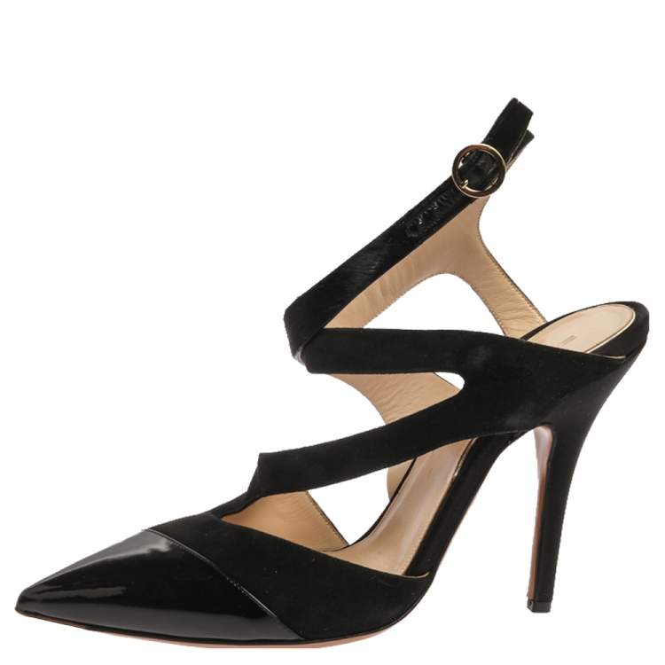 Pre Owned Etro Black Suede Leather And Pony Hair Pointed Toe Ankle Strap Sandals Size 40