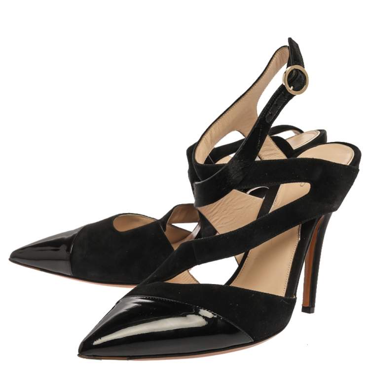Pre Owned Etro Black Suede Leather And Pony Hair Pointed Toe Ankle Strap Sandals Size 40