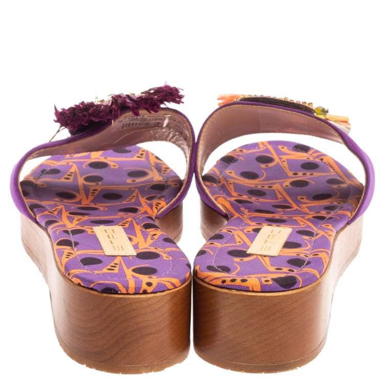 Pre Owned Etro Purple Suede Embellished Open Toe Slide Sandals Size 39
