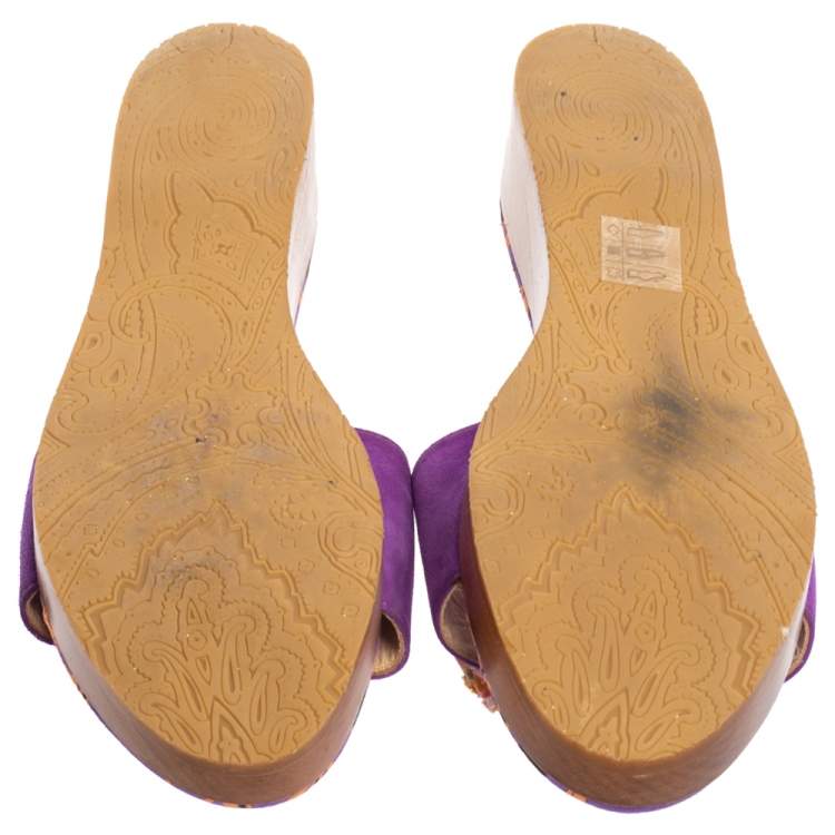 Pre Owned Etro Purple Suede Embellished Open Toe Slide Sandals Size 39