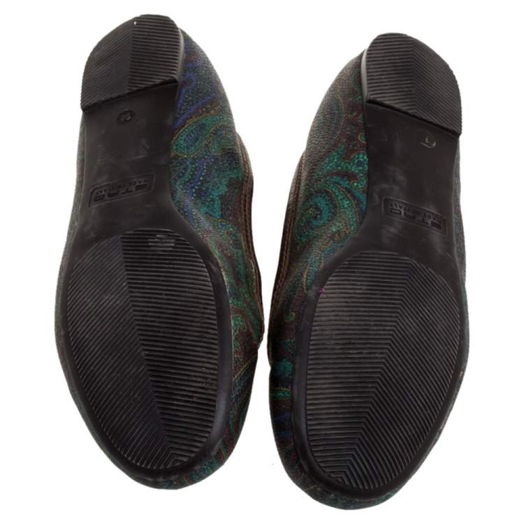 Pre Owned Etro Paisley Multicolor Printed Coated Canvas And Leather Trim Ballet Flats Size 38