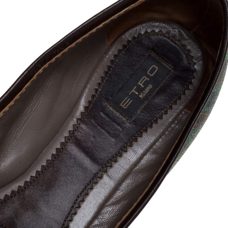 Pre Owned Etro Paisley Multicolor Printed Coated Canvas And Leather Trim Ballet Flats Size 38