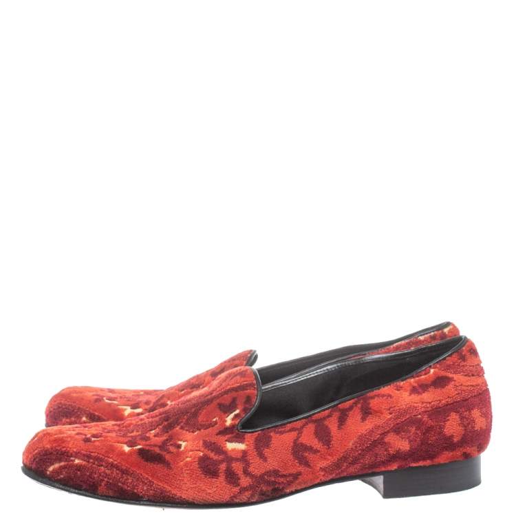 Pre Owned  Etro Red Brocade Velvet Smoking Slippers Size 39