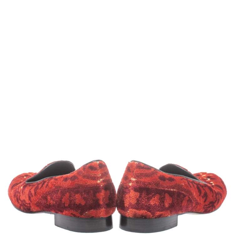 Pre Owned  Etro Red Brocade Velvet Smoking Slippers Size 39