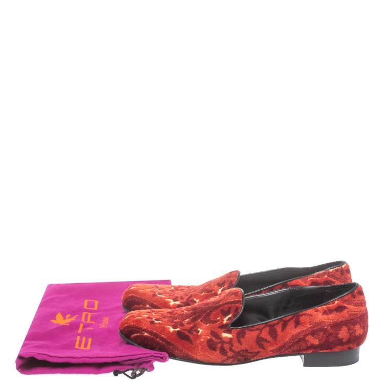 Pre Owned  Etro Red Brocade Velvet Smoking Slippers Size 39