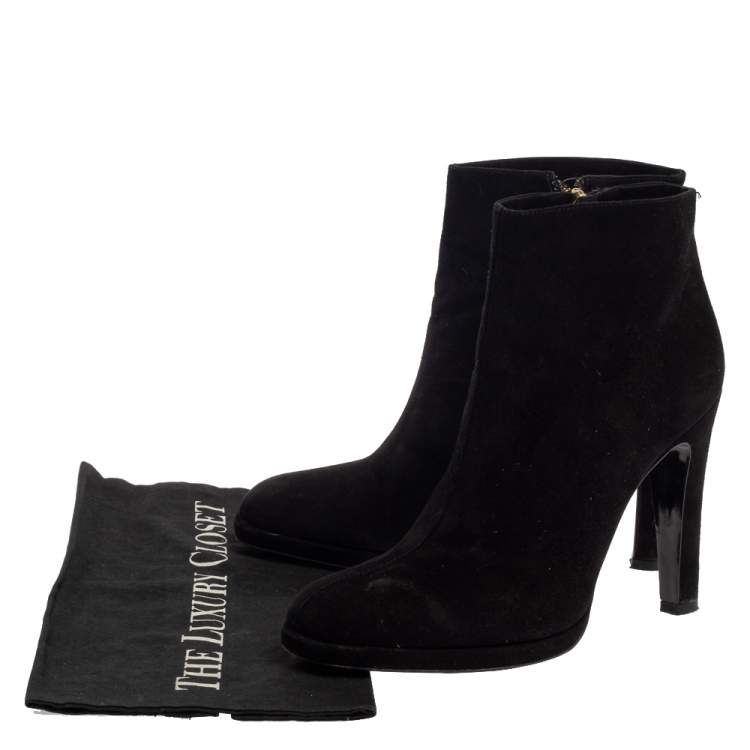 Pre Owned Etro Black Suede  Ankle Platform Boots Size 39.5