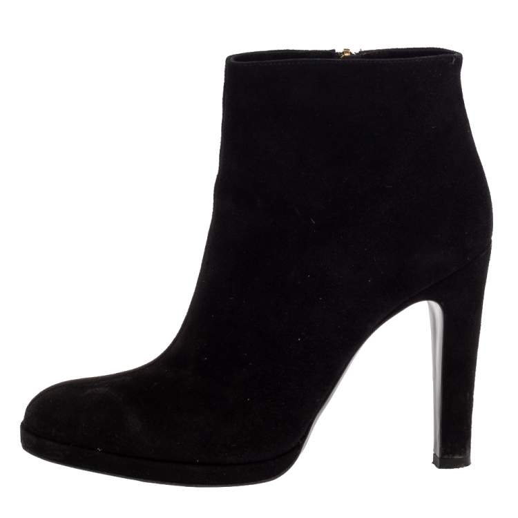 Pre Owned Etro Black Suede  Ankle Platform Boots Size 39.5