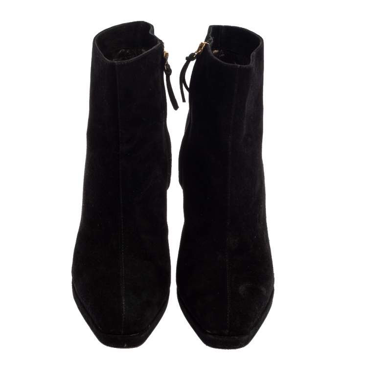 Pre Owned Etro Black Suede  Ankle Platform Boots Size 39.5