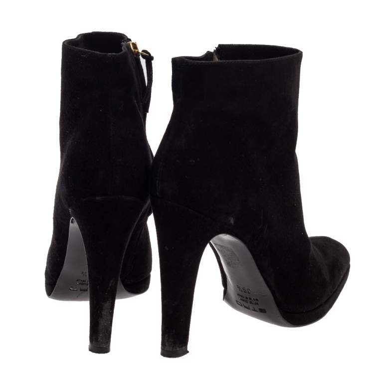Pre Owned Etro Black Suede  Ankle Platform Boots Size 39.5