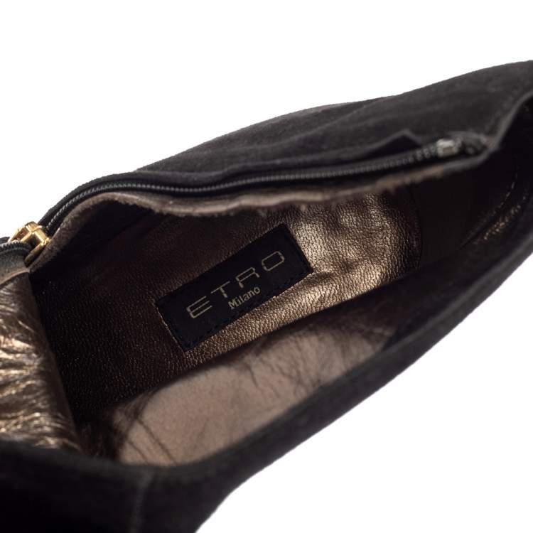 Pre Owned Etro Black Suede  Ankle Platform Boots Size 39.5