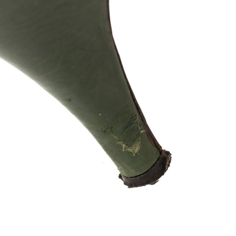 Pre Owned Etro Green Leather Logo Embellished Pointed Toe Pumps Size 38.5