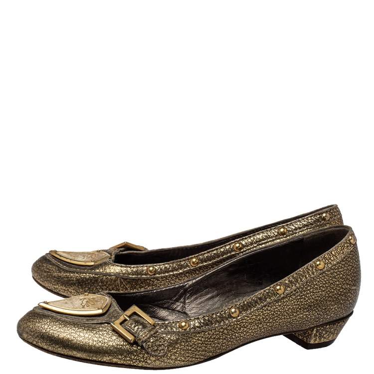 Pre Owned Etro Gold Leather Embellished Studs Ballet Flats Size 38