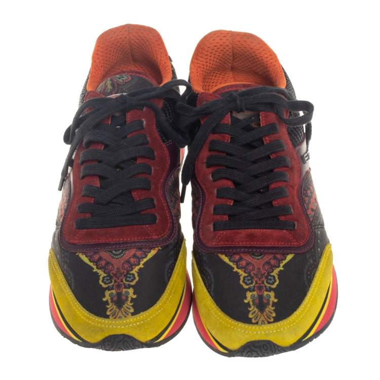 Pre Owned Etro Multicolor Paisley Fabric And Suede Lace Up Sneakers Size 38