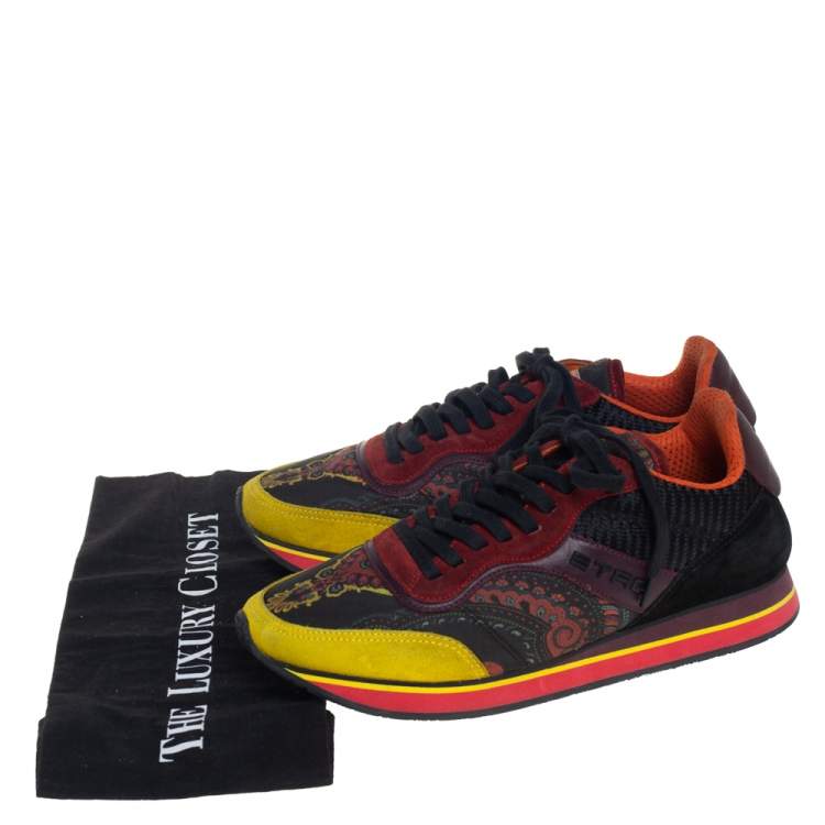 Pre Owned Etro Multicolor Paisley Fabric And Suede Lace Up Sneakers Size 38