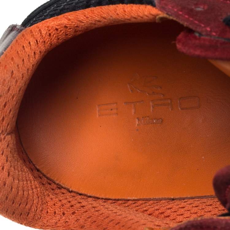 Pre Owned Etro Multicolor Paisley Fabric And Suede Lace Up Sneakers Size 38