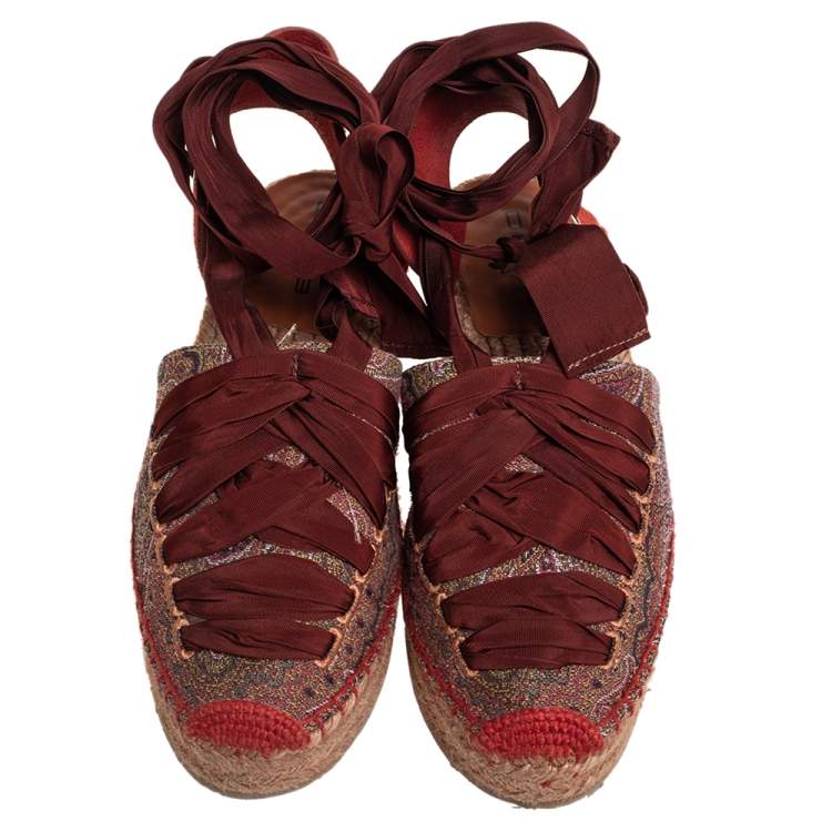 Pre Owned Etro Brown Canvas And Suede Espadrille  Sandals Side 37