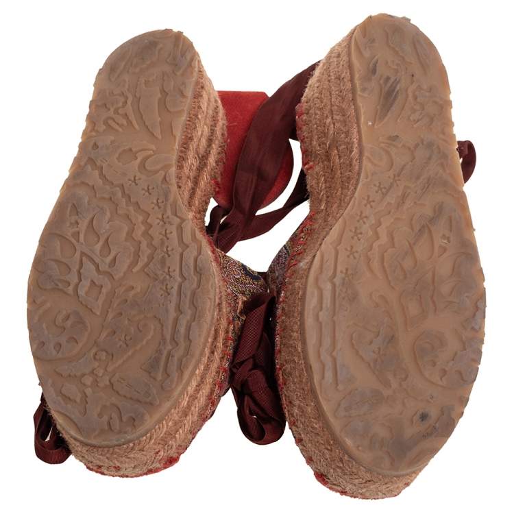 Pre Owned Etro Brown Canvas And Suede Espadrille  Sandals Side 37