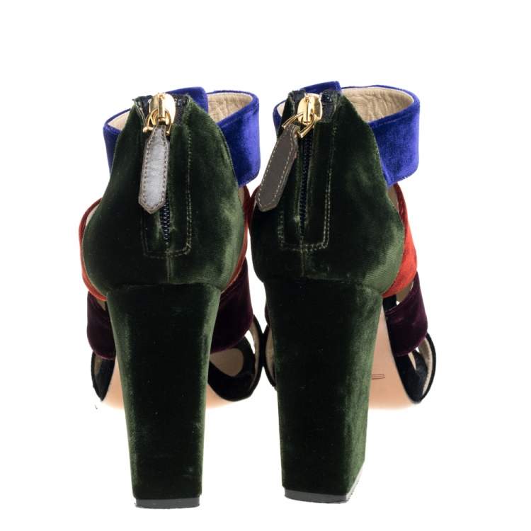 Pre Owned Etro Multicolor Velvet Caged T-Strap Sandals Size 36 