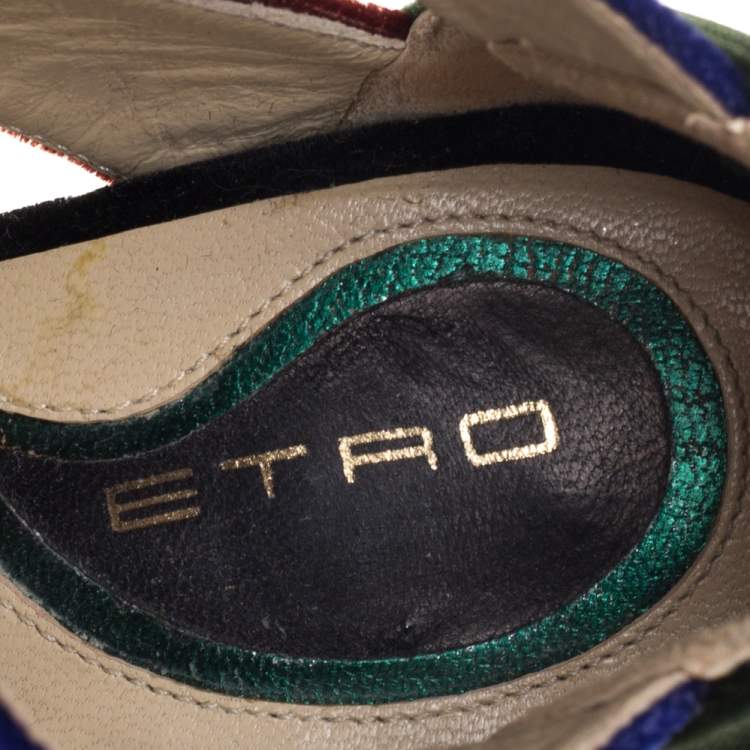 Pre Owned Etro Multicolor Velvet Caged T-Strap Sandals Size 36 