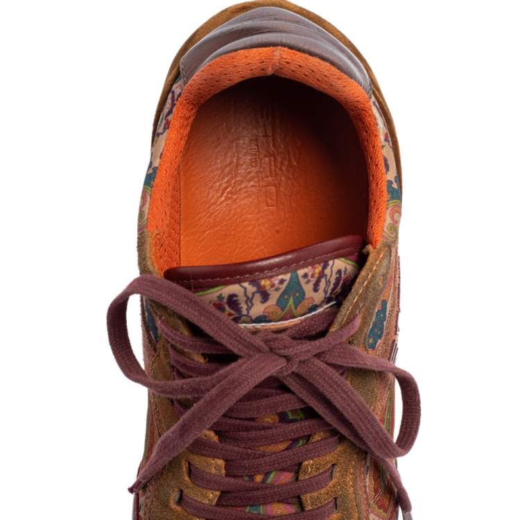 Pre Owned Etro Multicolor Paisley Fabric And Suede Lace Up Sneakers Size 37