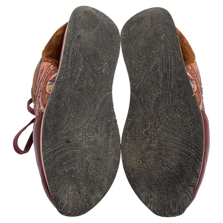 Pre Owned Etro Multicolor Paisley Fabric And Suede Lace Up Sneakers Size 37