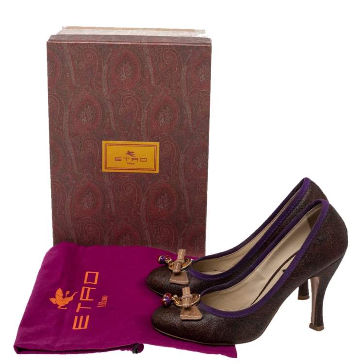 Pre Owned Etro Multicolor Paisley Print Coated Canvas Embellished Pumps Size 37