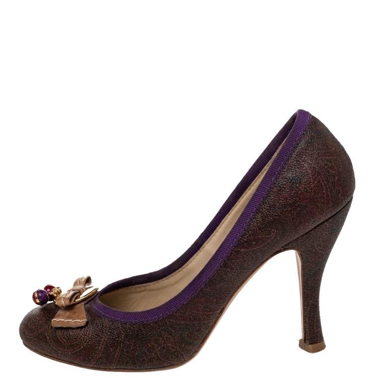 Pre Owned Etro Multicolor Paisley Print Coated Canvas Embellished Pumps Size 37