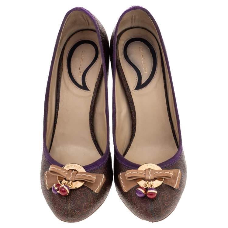 Pre Owned Etro Multicolor Paisley Print Coated Canvas Embellished Pumps Size 37
